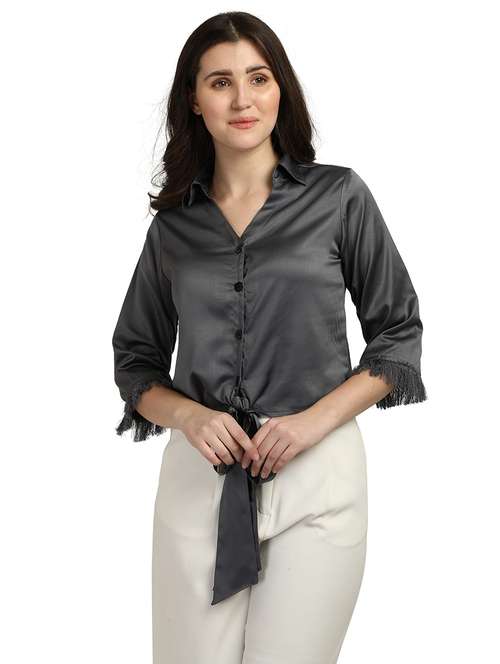 tie front solid shirt - 18287146 -  Standard Image - 0