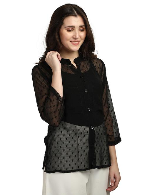 mandarin neck dobby shirt - 18287149 - Standard Image - 0