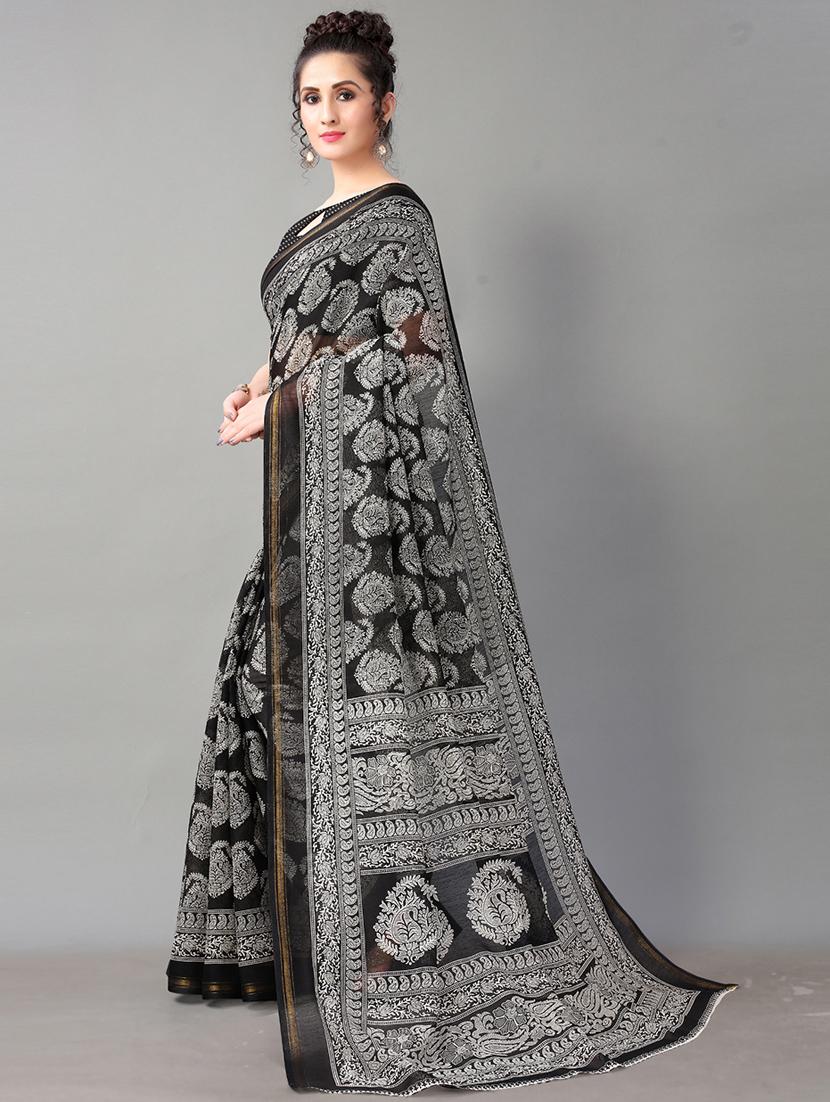 women's paisley black colored saree - 18287210 - Standard Image - 2