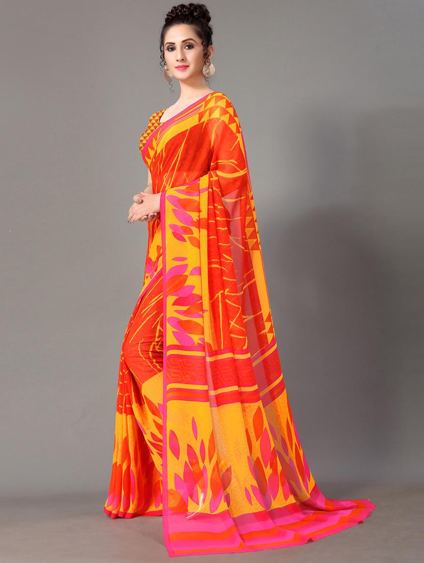 orange georgette printed saree with blouse - 18287239 - Standard Image - 2