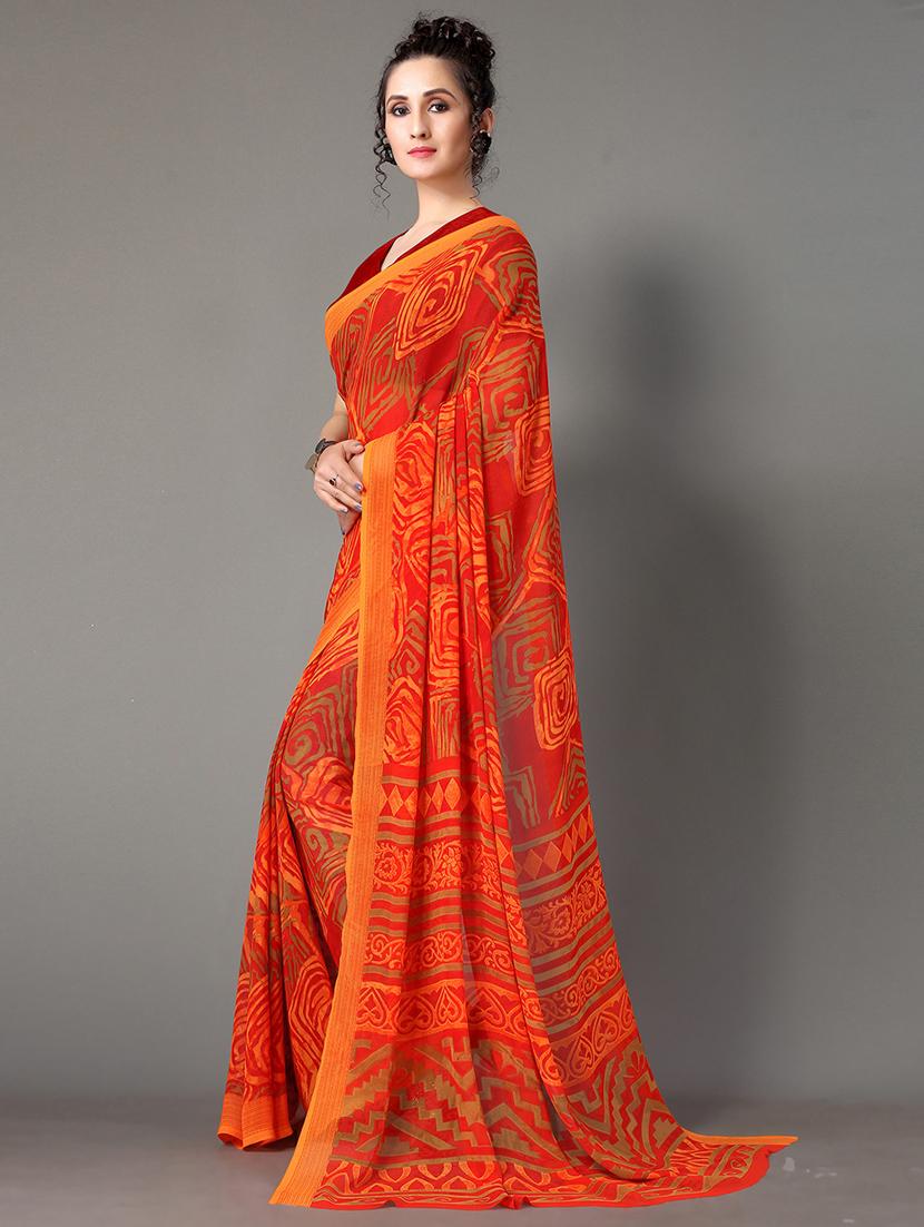 orange georgette printed saree with blouse - 18287243 - Standard Image - 2
