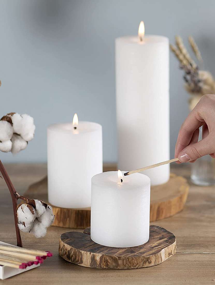 vanilla scented set of 3 white pillar candles