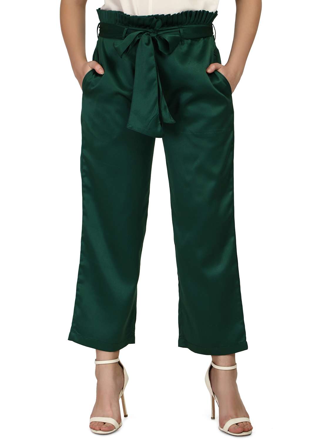 tie front solid flat front  trouser