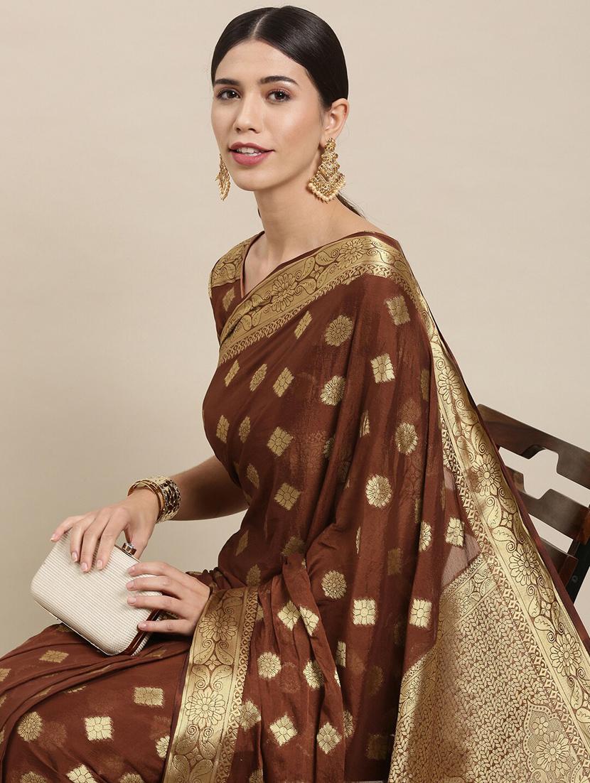 brown silk blend saree - 18288674 - Standard Image - 2