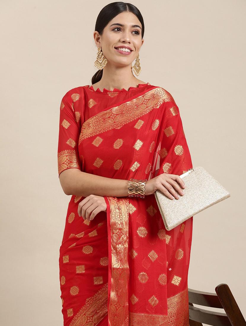 red silk blend saree - 18288679 - Standard Image - 2