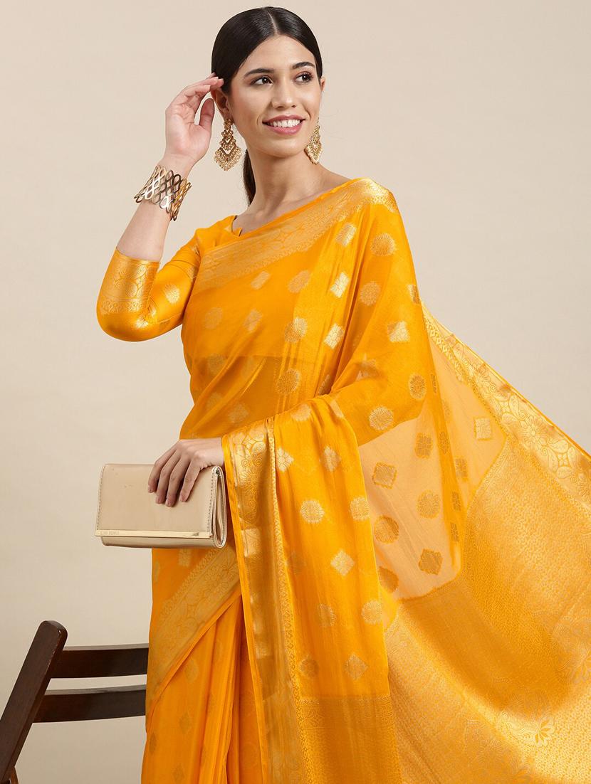 yellow silk blend saree - 18288680 - Standard Image - 2