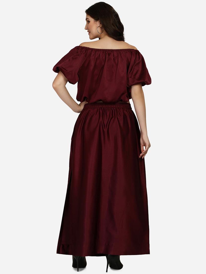 off shoulder solid crop top & skirt set - 18288682 - Standard Image - 2