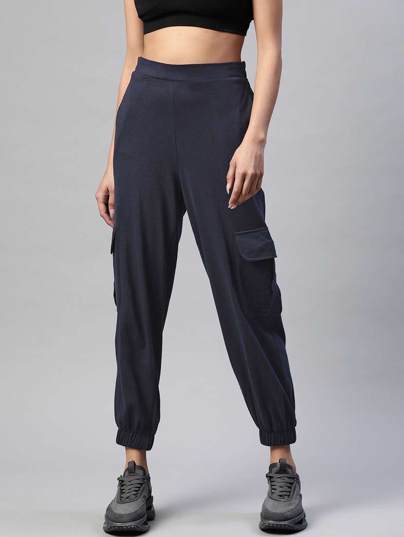 high rise solid track pant