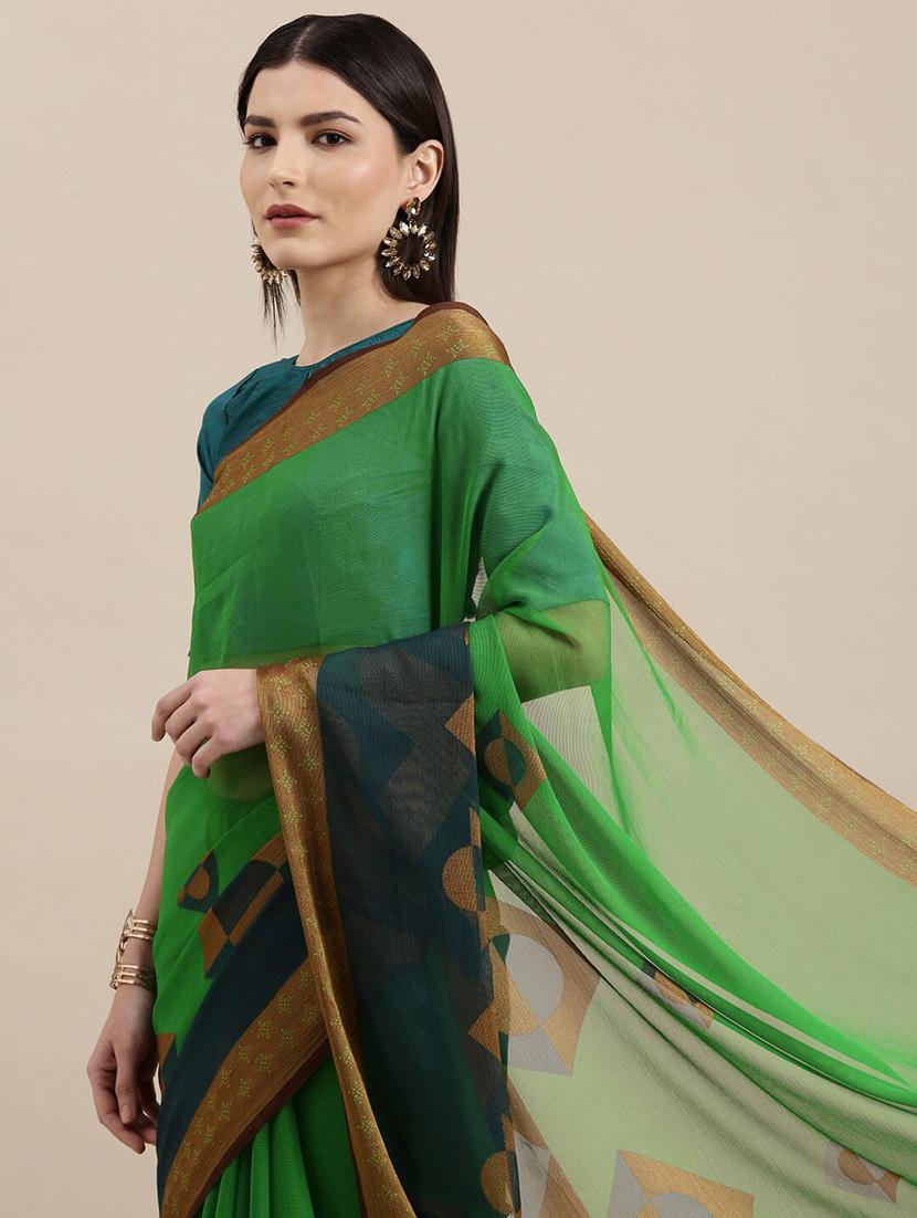 green chiffon printed saree - 18289012 - Standard Image - 2
