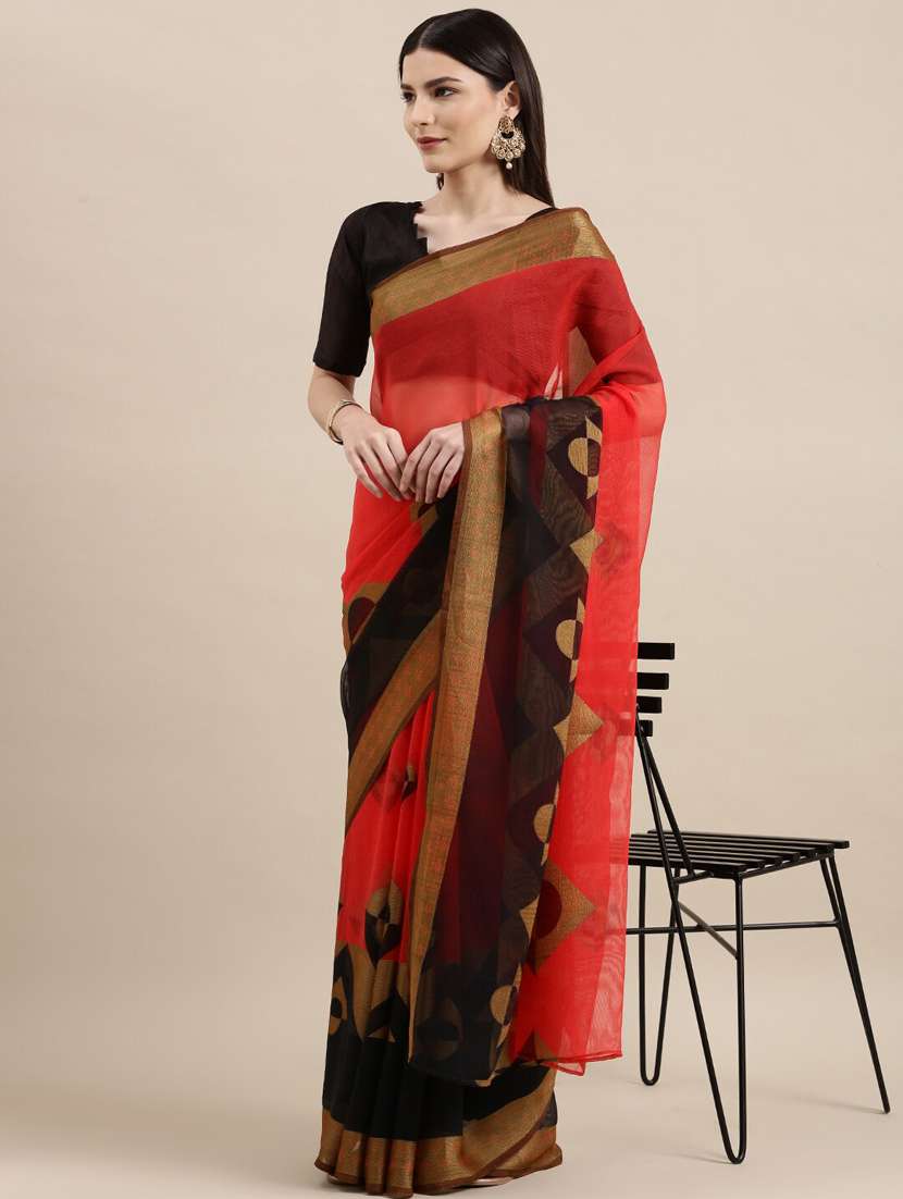 women's self design red colored saree