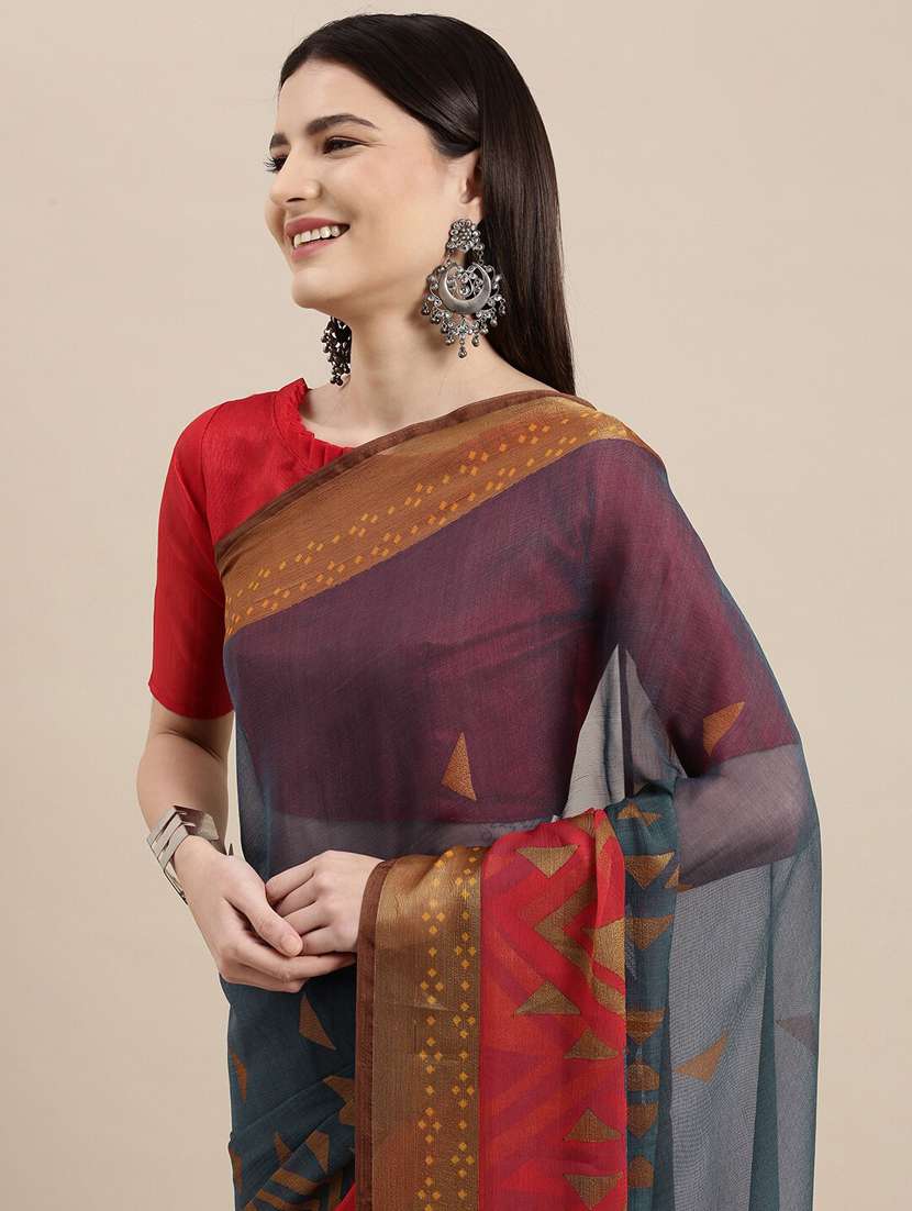 grey chiffon printed saree - 18289019 -  Standard Image - 2