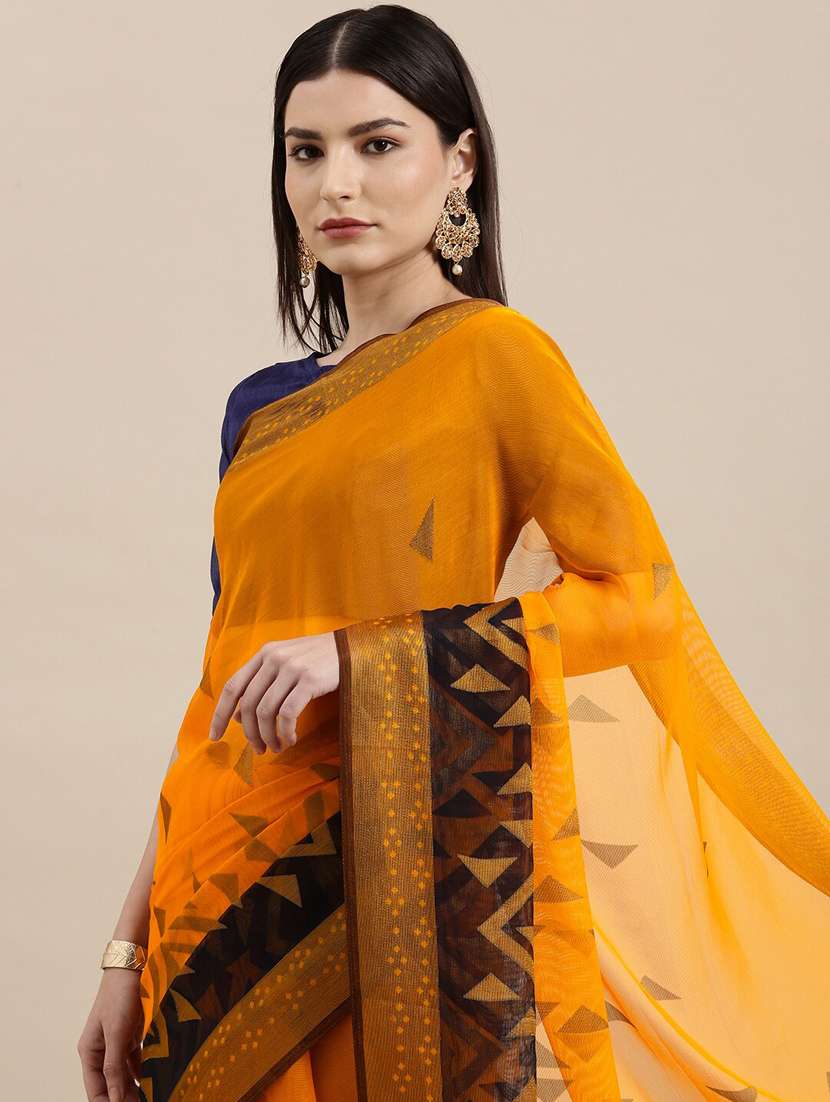 women's geometric mustard colored saree - 18289020 -  Standard Image - 2