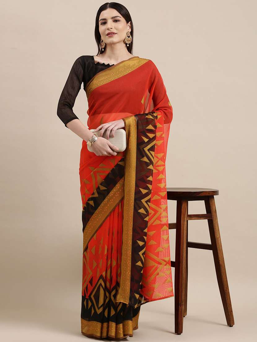red printed saree