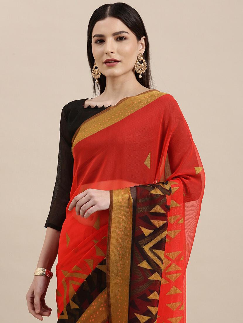 red printed saree - 18289022 - Standard Image - 2