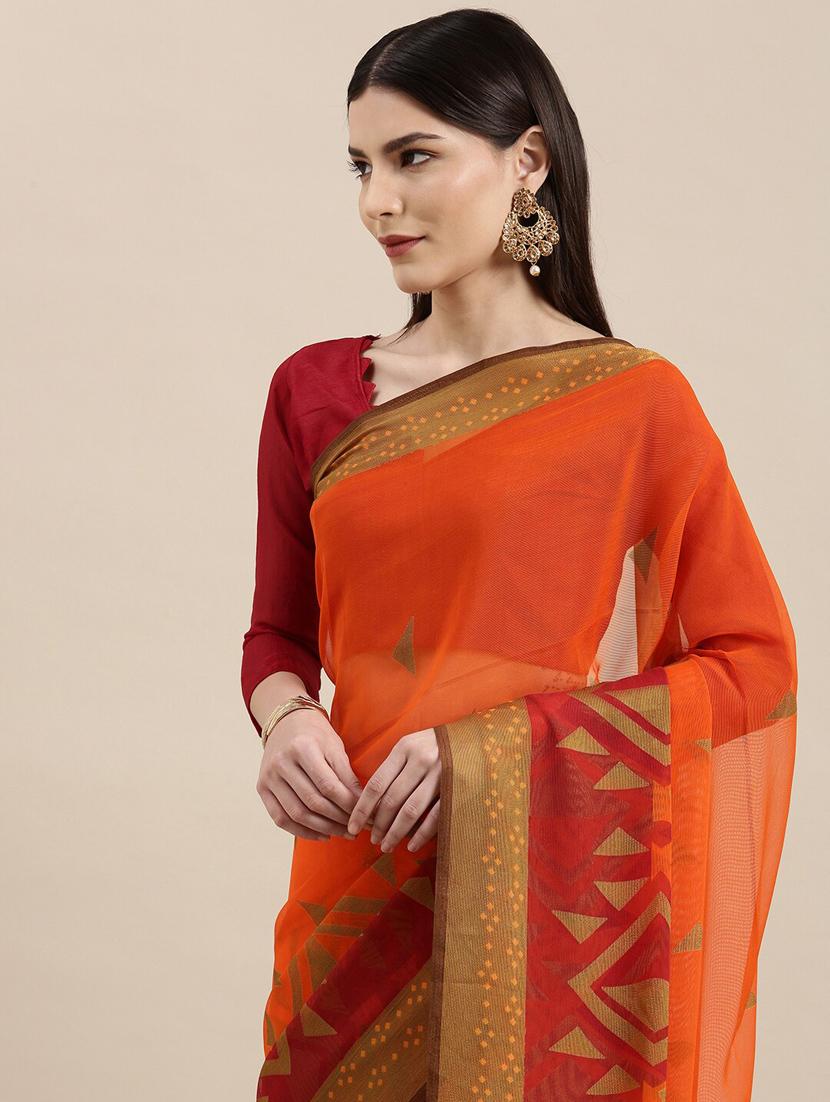 orange chiffon printed saree - 18289023 - Standard Image - 2
