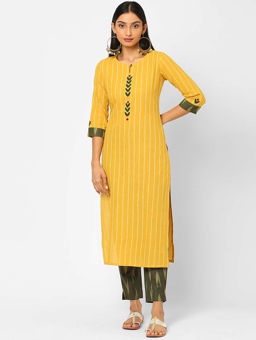 yellow cotton kurta pant  set
