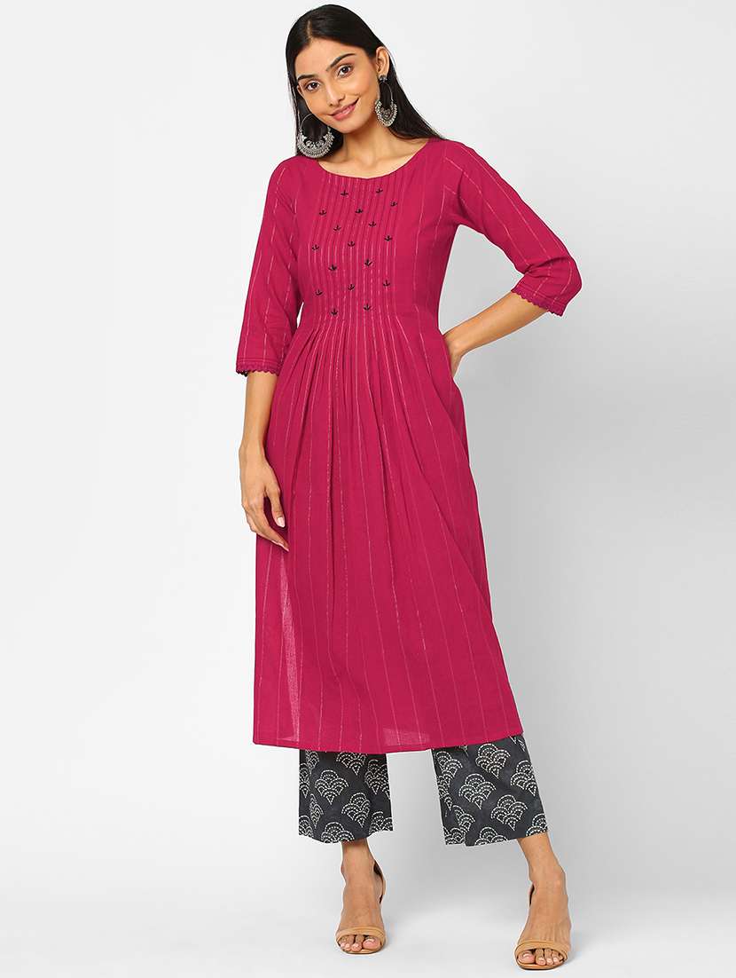 pink cotton kurta pant  set
