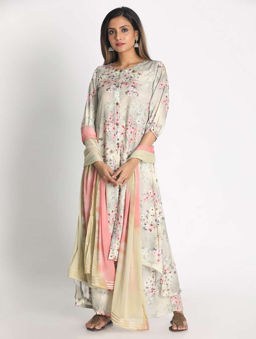 green satin kurta dupatta  set