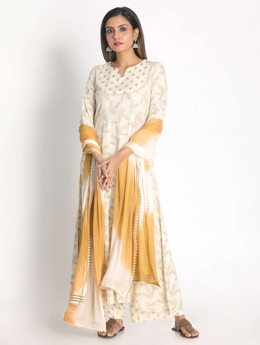 white printed suit set