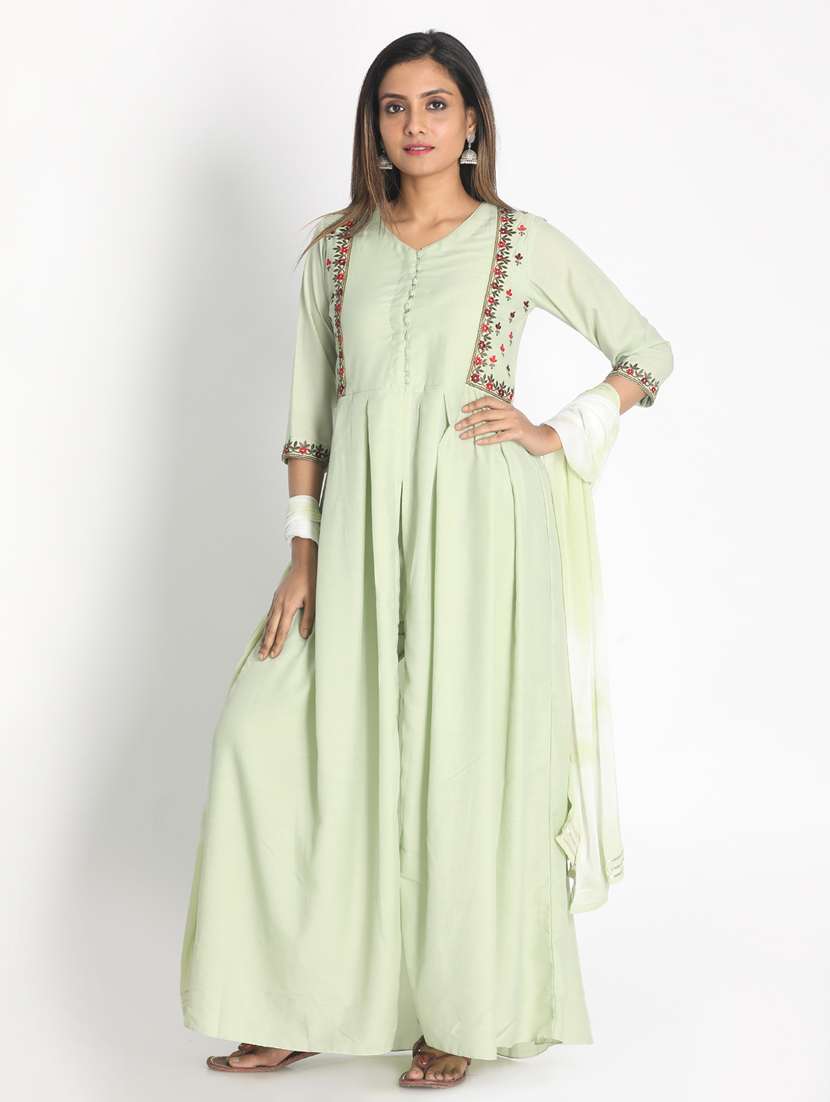 green cotton kurta dupatta  set