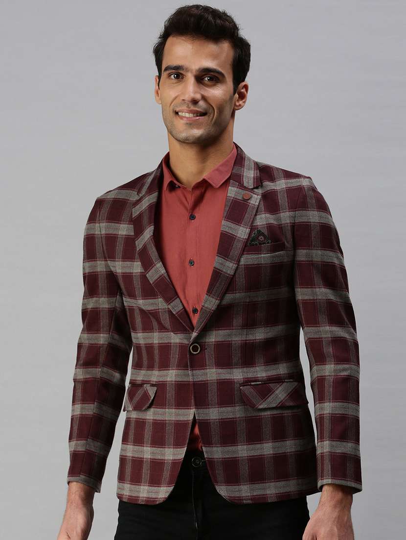 brown checked single breasted casual blazer