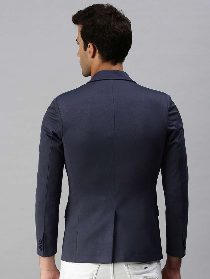 navy blue solid single breasted casual blazer - 18289537 -  Standard Image - 2