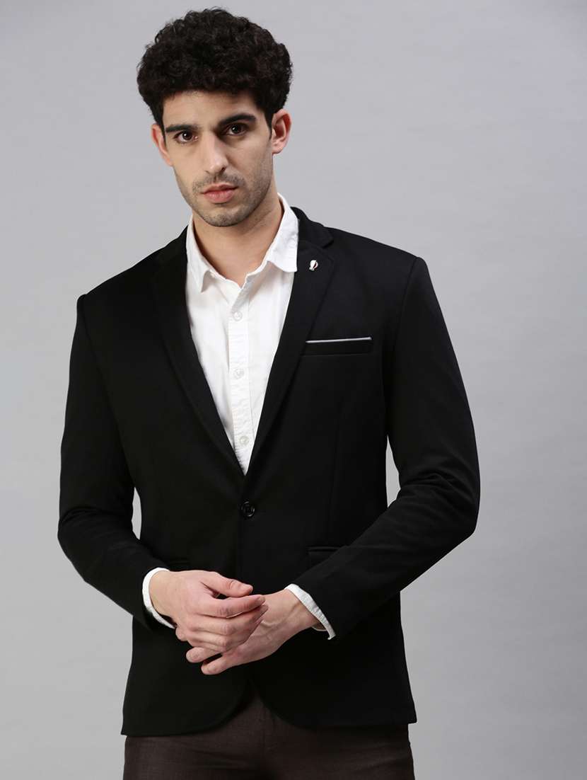 Black Solid Single Breasted Casual Blazer