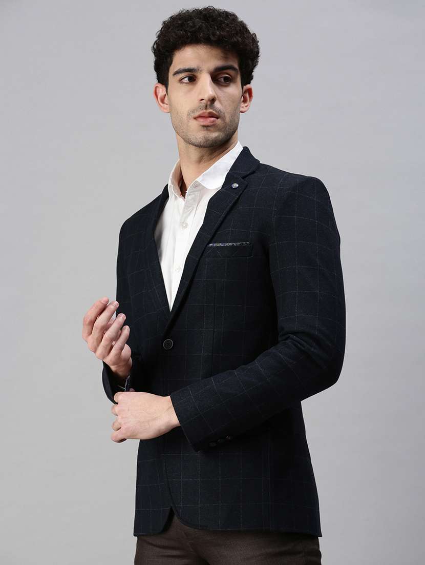 navy blue solid single breasted casual blazer - 18289547 -  Standard Image - 2