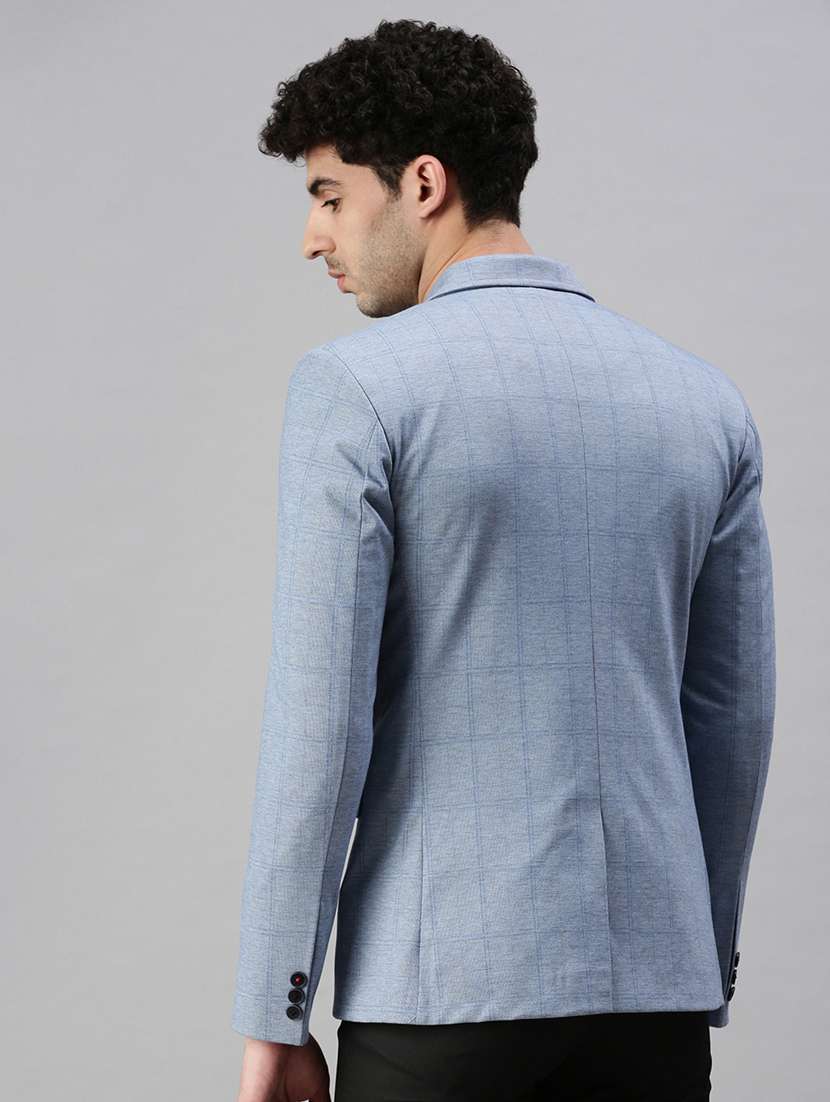Blue Solid Single Breasted Casual Blazer