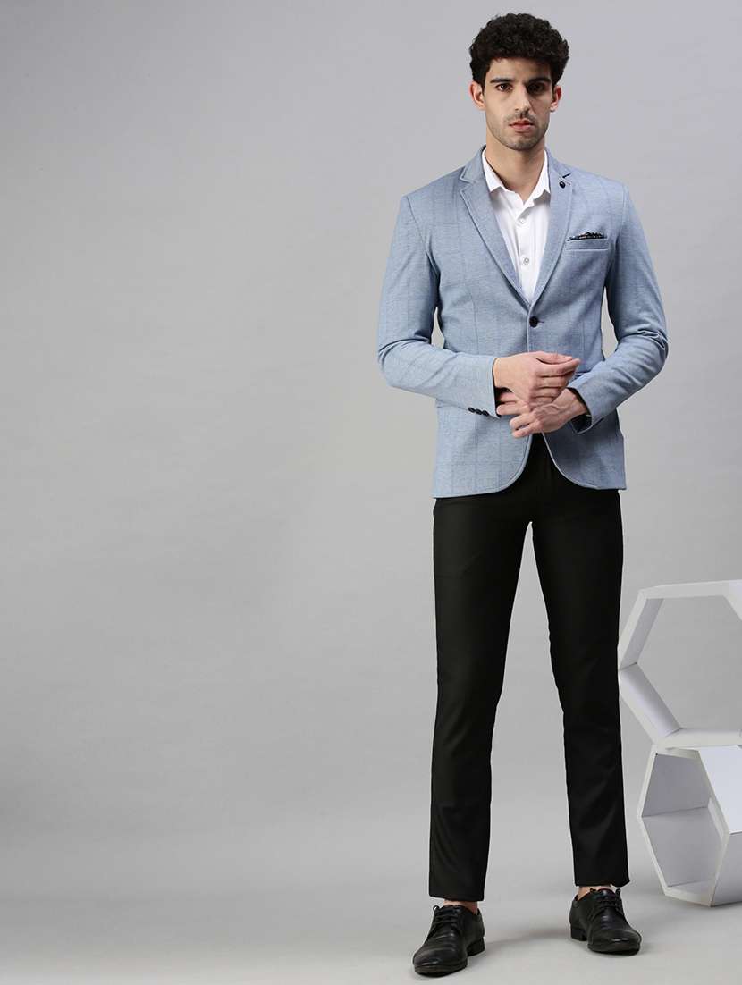 Blue Solid Single Breasted Casual Blazer