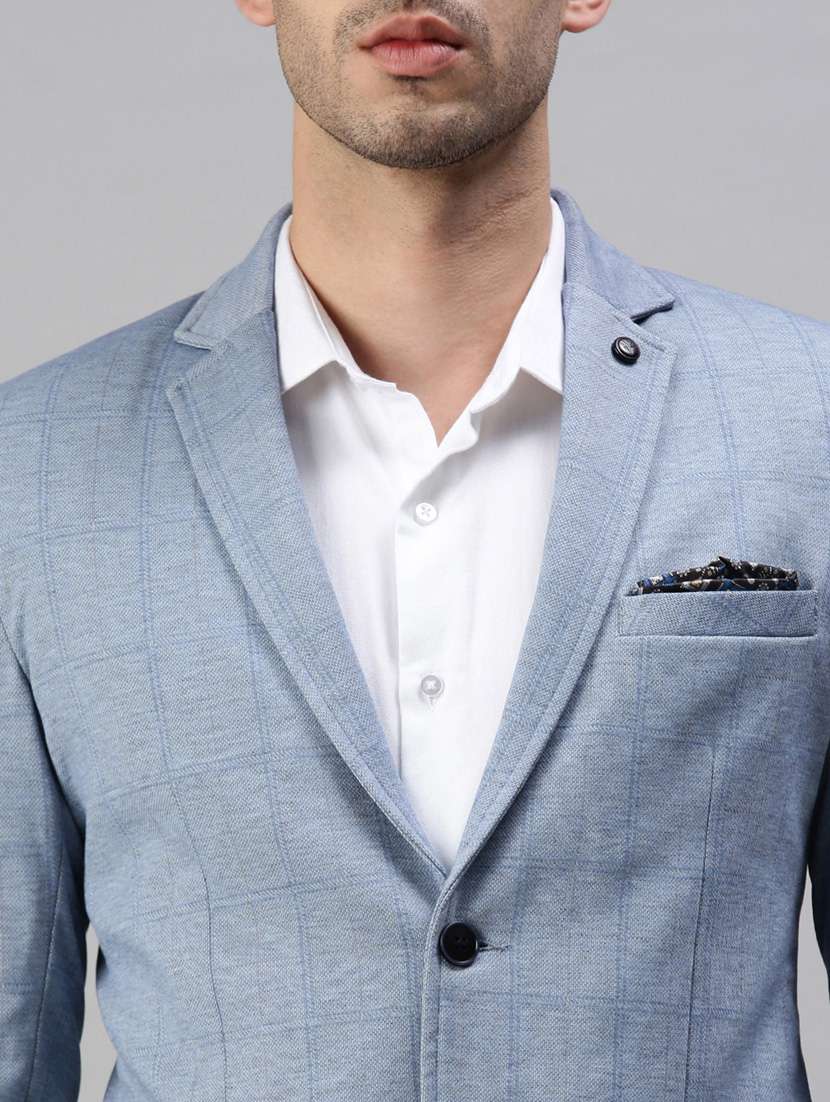 Blue Solid Single Breasted Casual Blazer