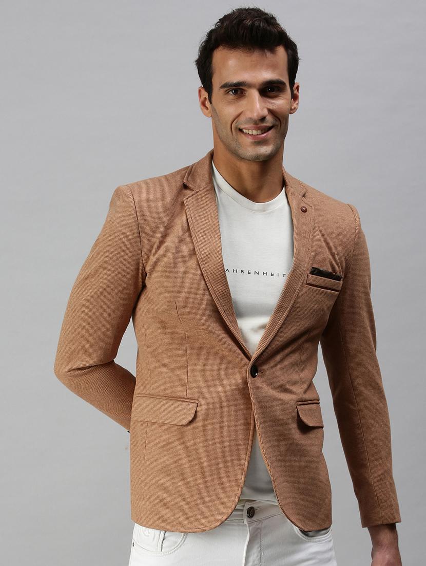 brown solid single breasted casual blazer - 18289549 -  Zoom Image - 0