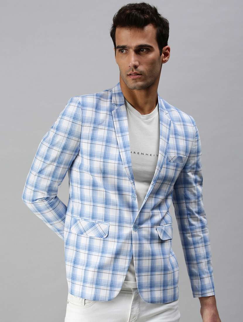 white checked single breasted casual blazer