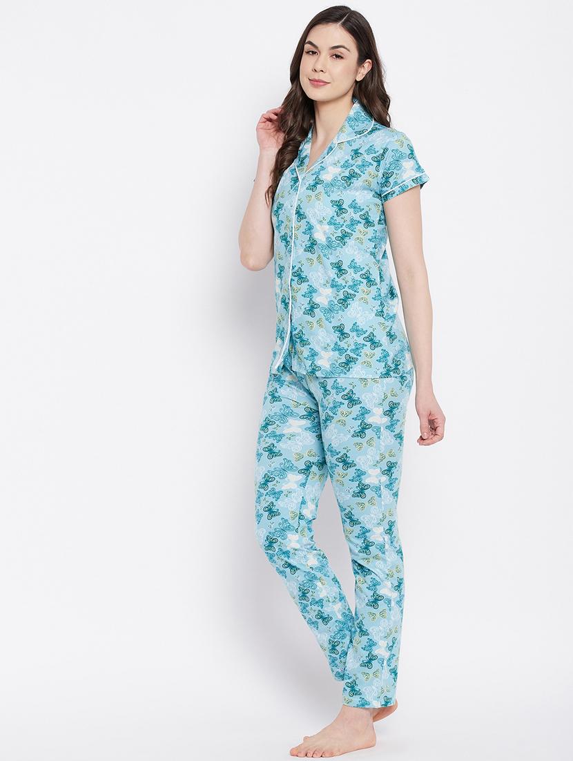 shirt collar printed nightwear pajama set - 18289845 - Standard Image - 2