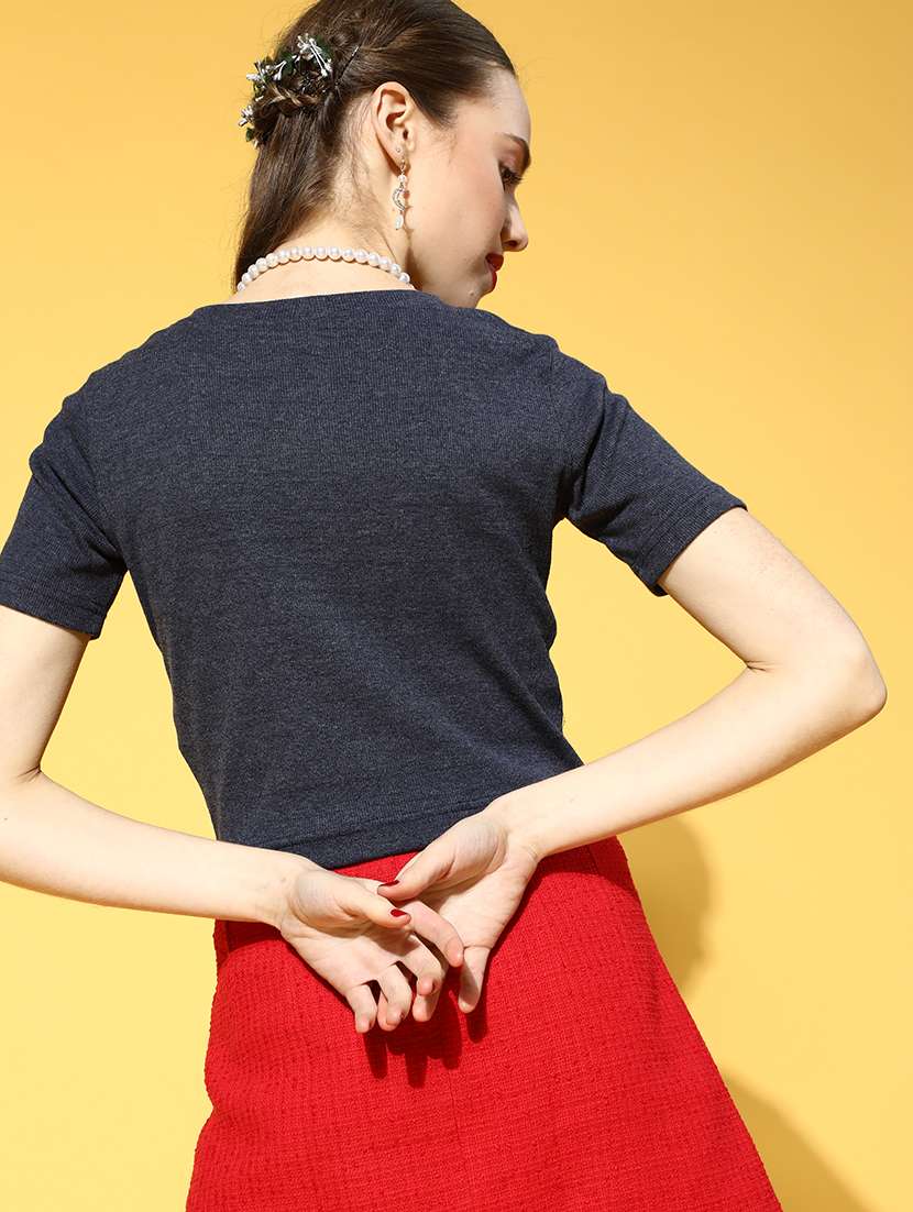 women's crop round neck top - 18290117 -  Standard Image - 2