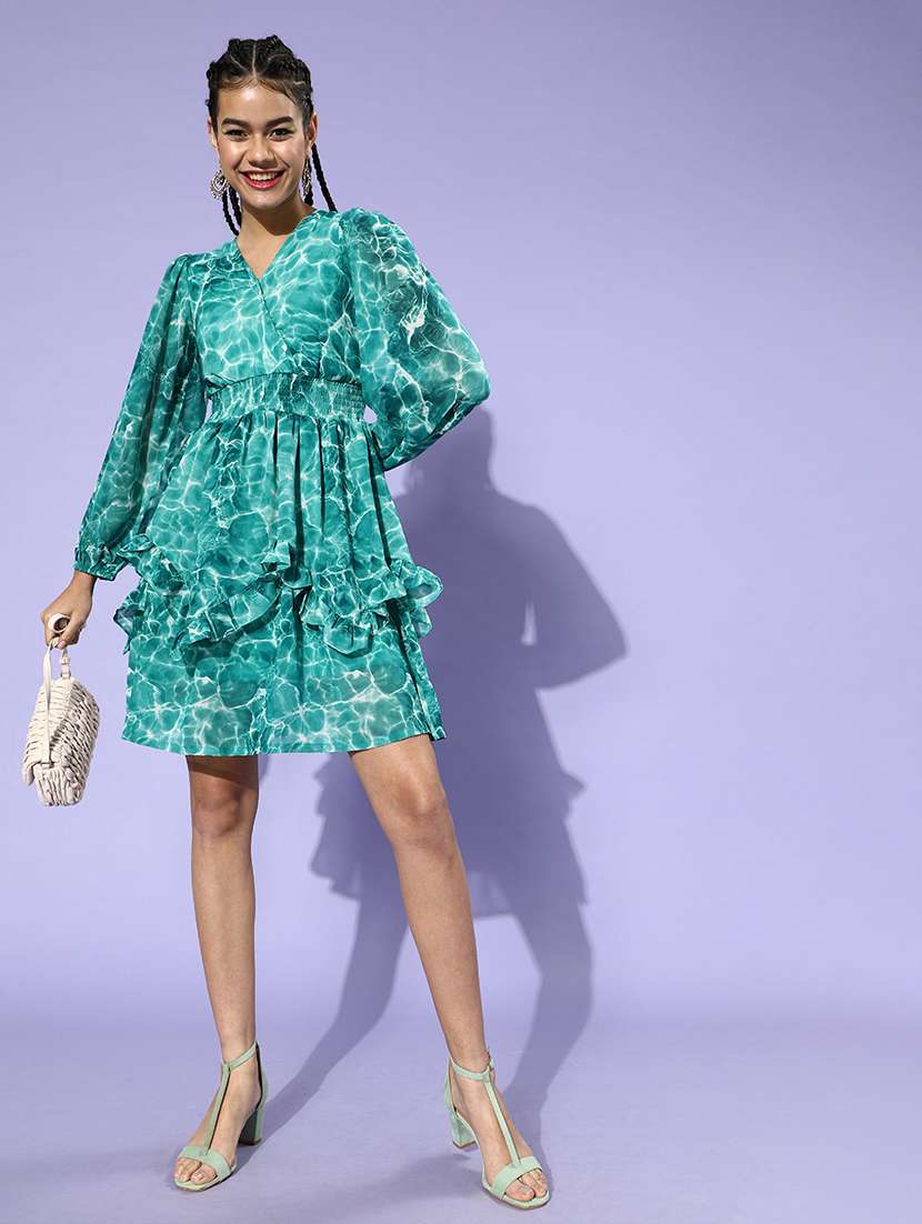 women's ruffle shibori dress