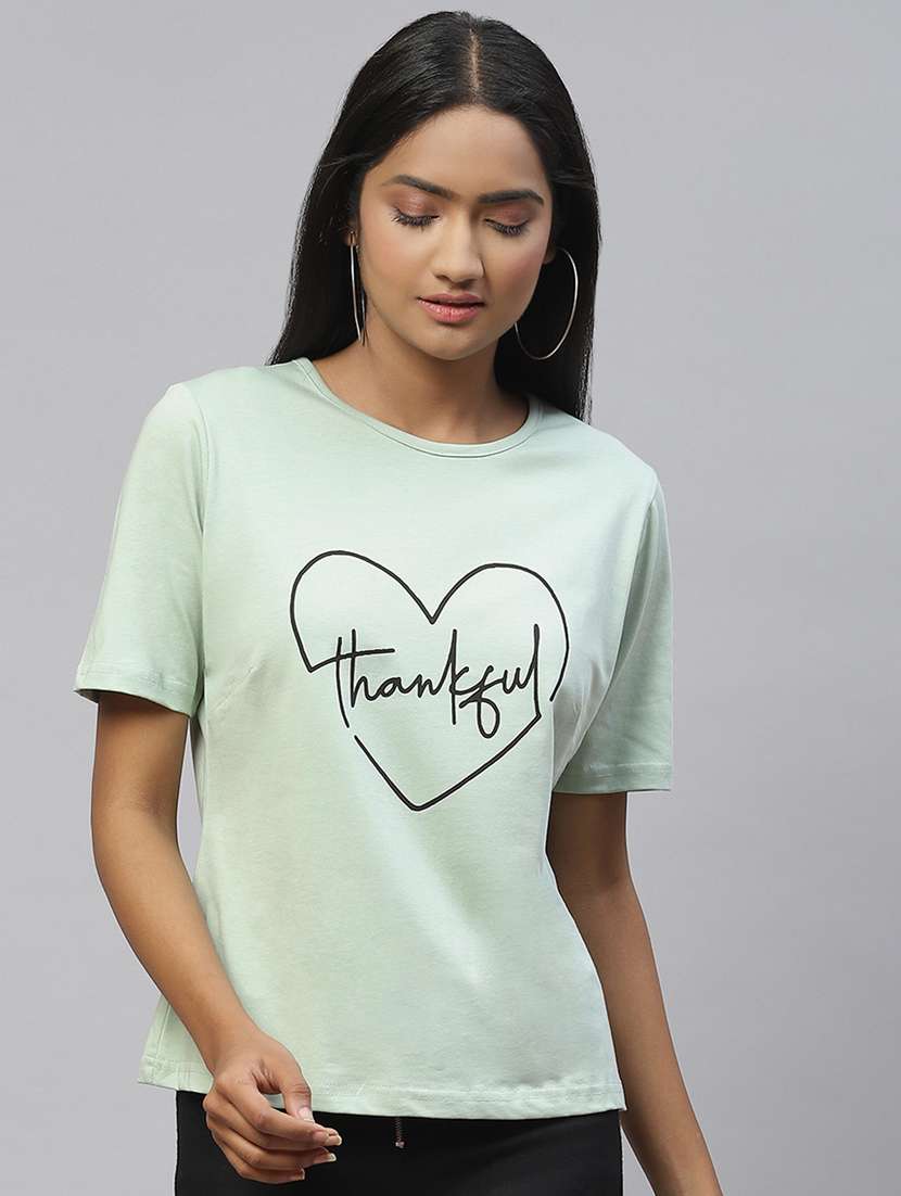 women's chest print round neck t-shirt