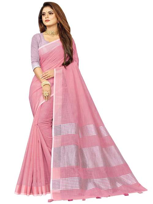 women's stripes pink colored saree with blouse - 18290689 -  Standard Image - 0