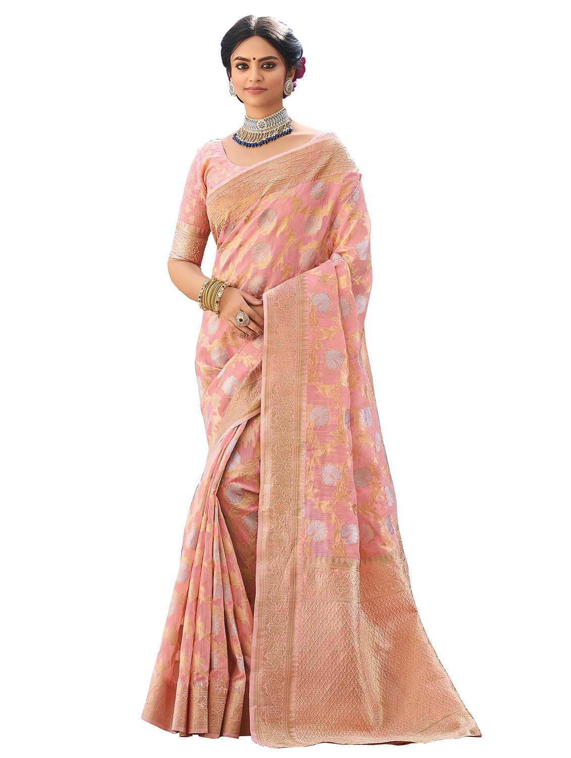 pink linen saree