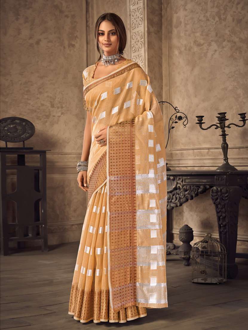 cream linen saree