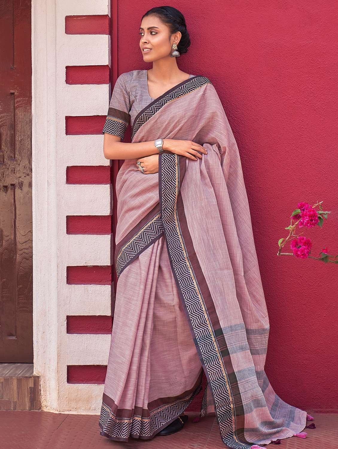 purple linen saree