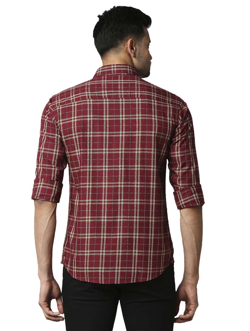 maroon checkered casual shirt - 18291649 - Standard Image - 2