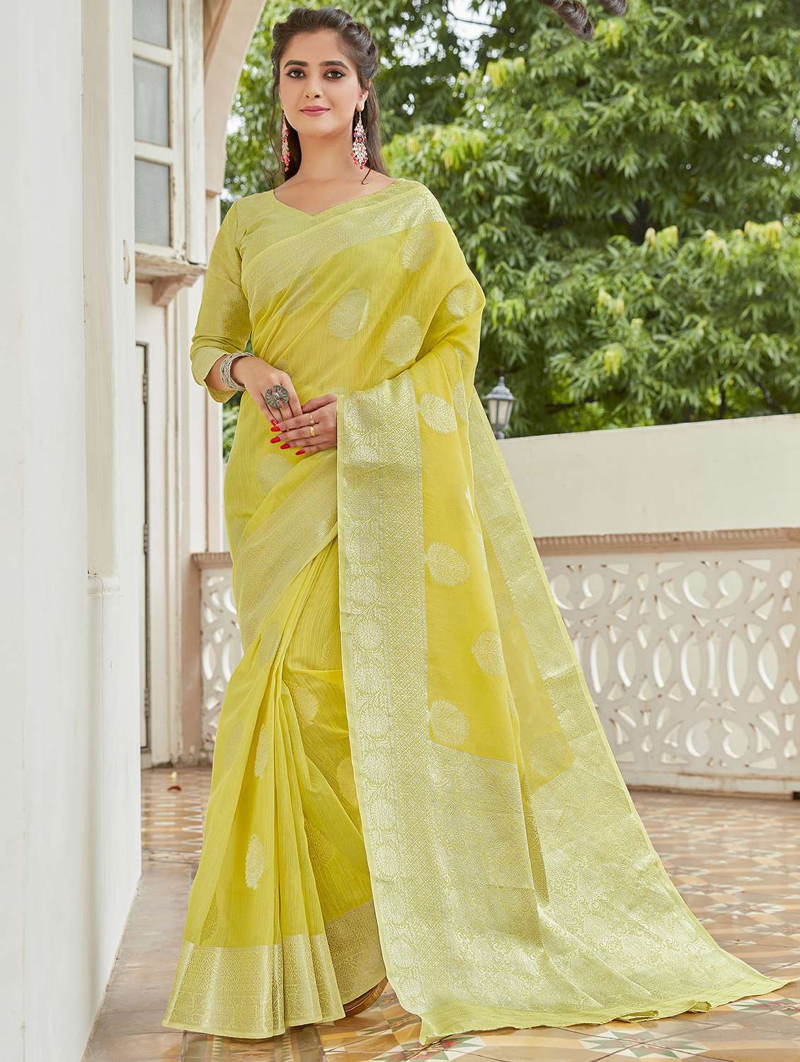 women's self design yellow colored saree