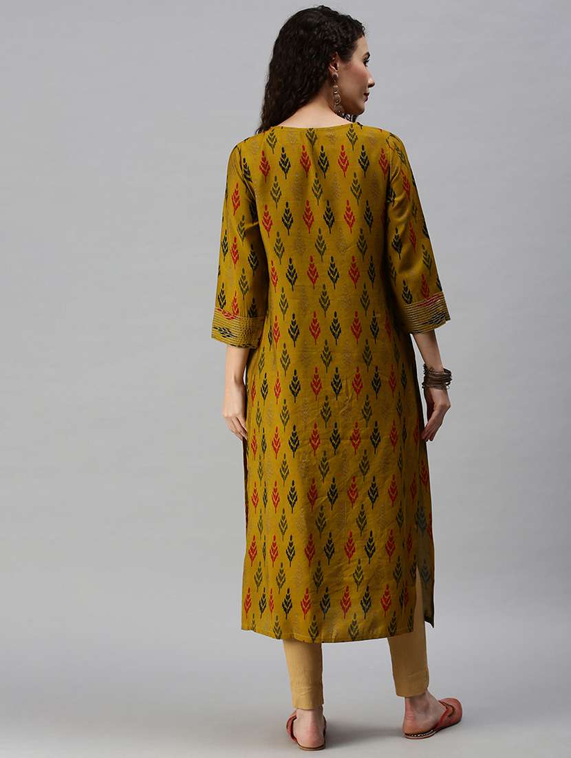 mustard silk blend straight kurta - 18292916 -  Standard Image - 2
