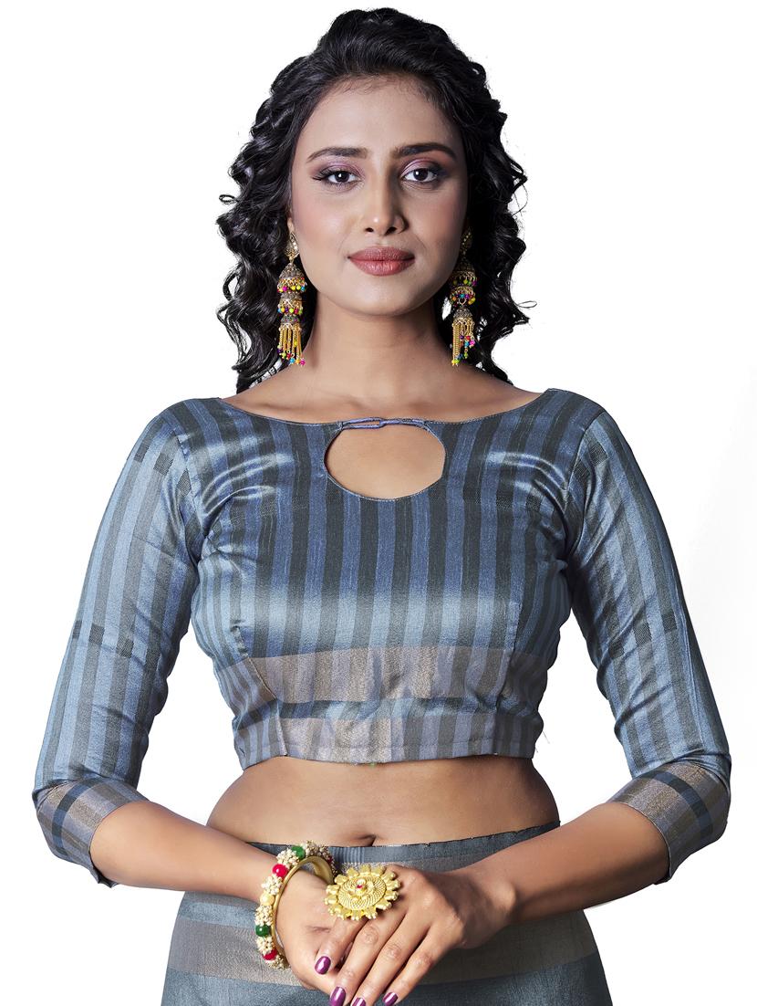 grey silk blend banarasi saree with blouse - 18293271 - Standard Image - 2