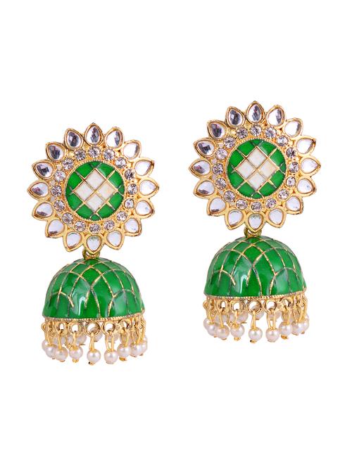 green gold plated jhumka earring - 18293947 - Standard Image - 0