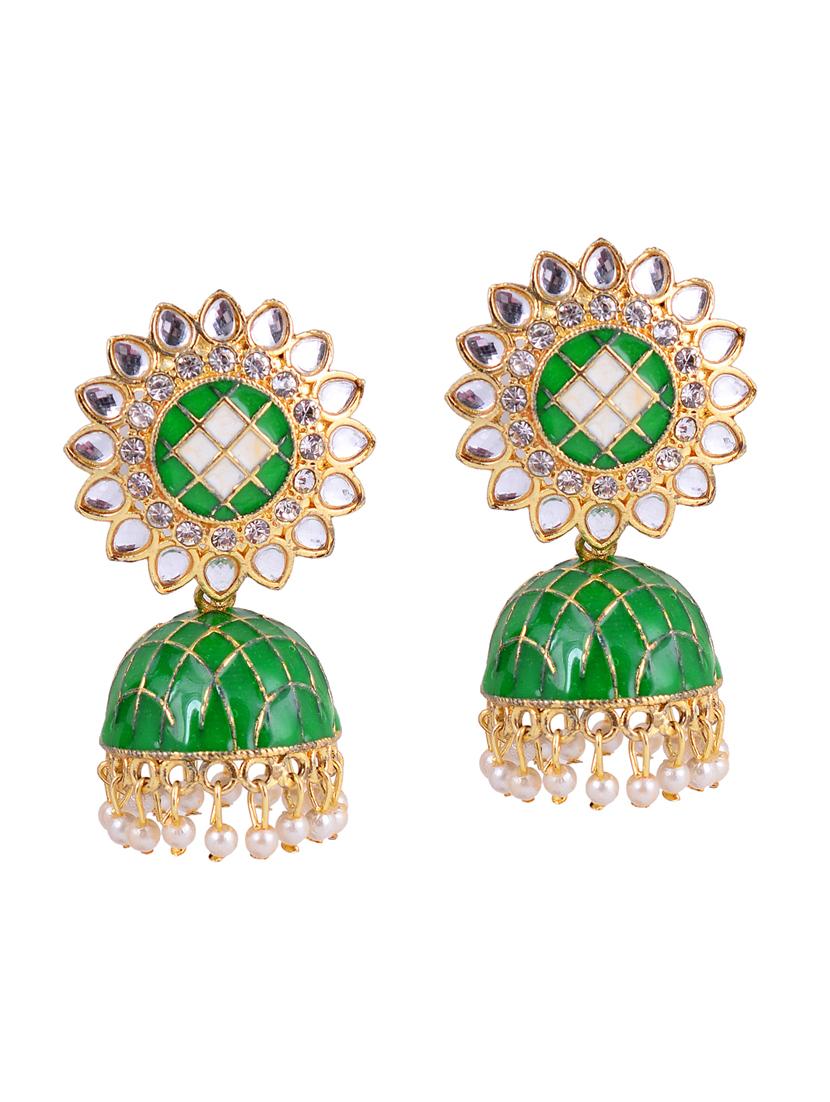 green gold plated jhumka earring - 18293947 - Zoom Image - 0