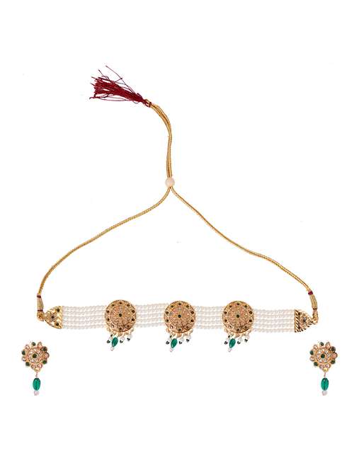 elegant gold plated pearl green choker necklace set - 18293998 - Standard Image - 0