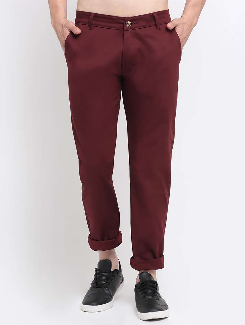 red solid casual trouser