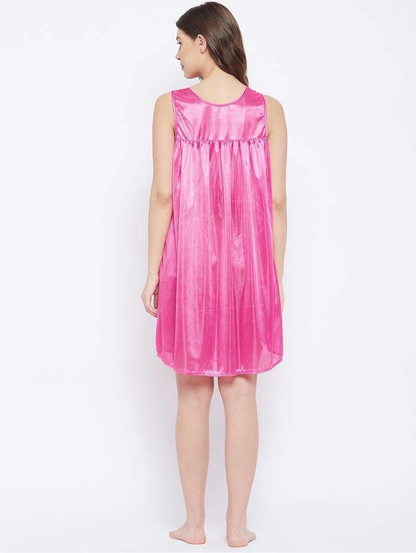 women solid pink detailed night dress - 18294229 - Standard Image - 2